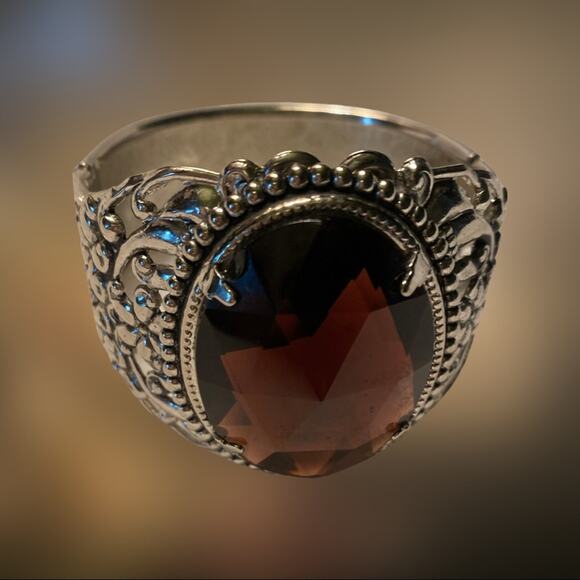 Beautiful Victorian Inspired Amethyst Rhinestone and Silver Embossed Bracelet - Picture 2 of 6